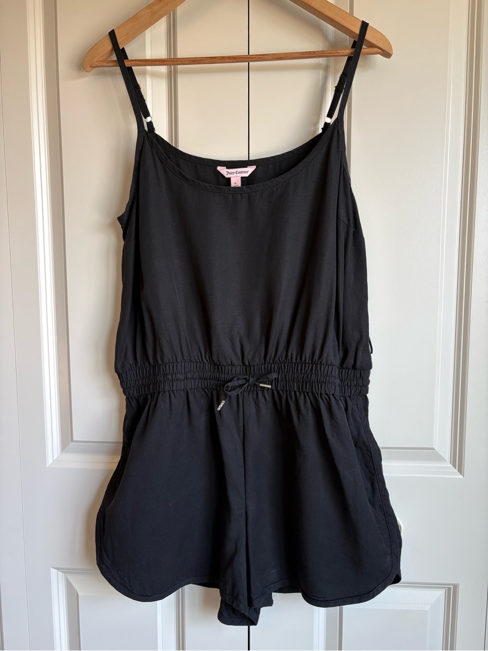 Juicy Couture 100% Lyocell Romper Black Size Large Drawstring Waist